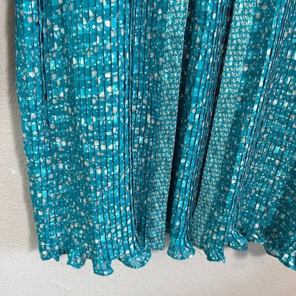 VTG Diane Freis Georgette Top XL Blue Teal Open Front Cardigan Jacket Accordion - Picture 5 of 6